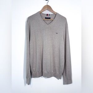 Tommy Hilfiger Men’s Beige V-Neck Sweater | 100% Cotton | XL